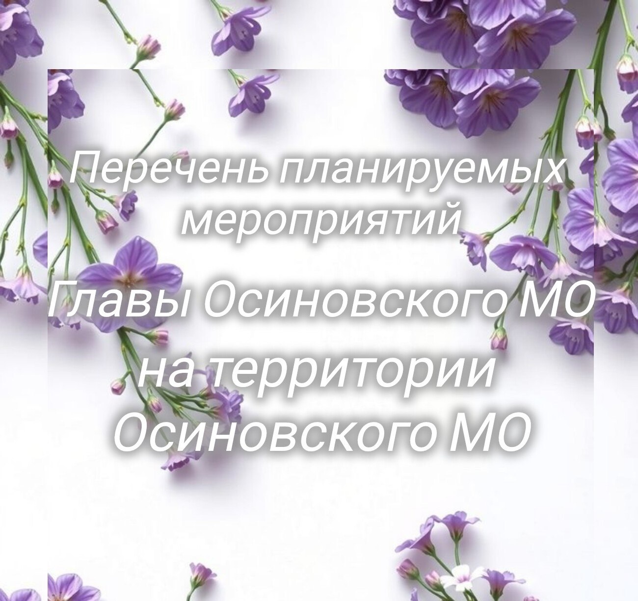 Перечень планируемых мероприятий Главы Осиновского МО на территории Осиновского МО на неделю:.